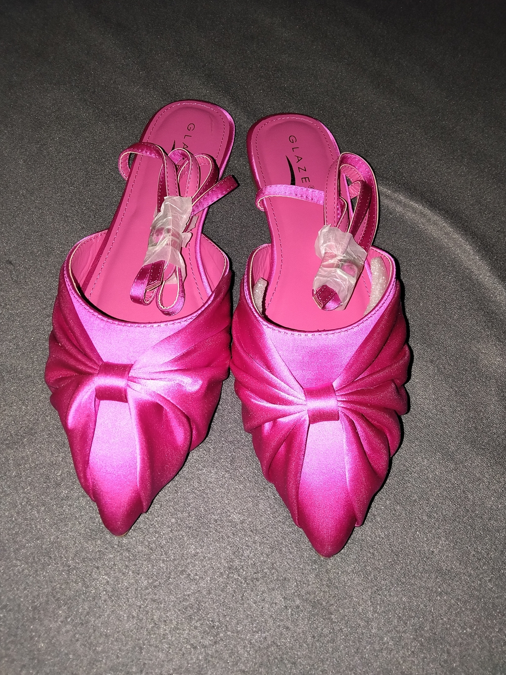 Glaze Bright Fuchsia Satin Pointed Knot Slingback Mules